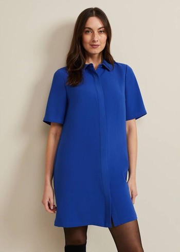 Phase Eight Cara Button Through Tunic Dress Blue USA | 0436957-AS